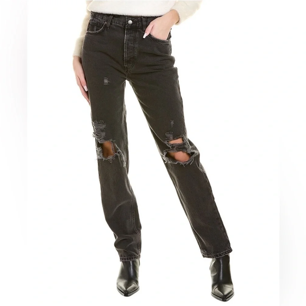 Free People Black High-Rise Distressed Jeans (Lasso)